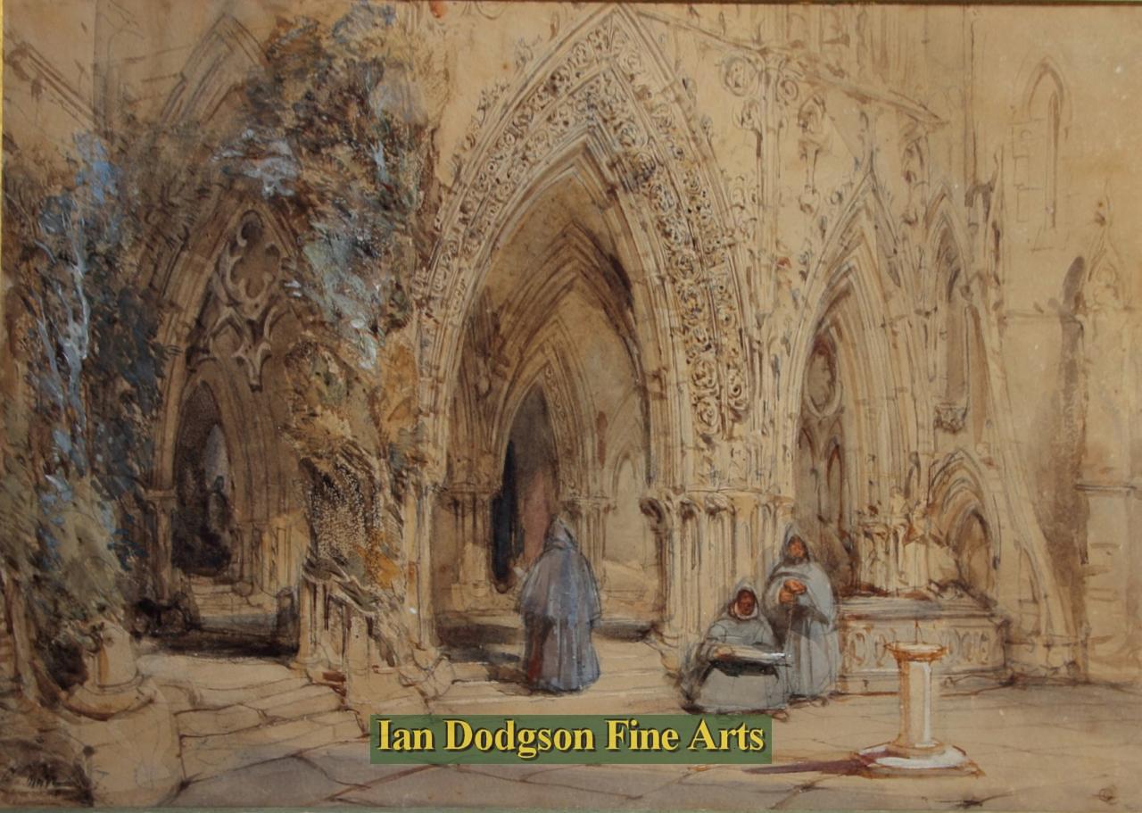 George Cattermole - The Abbey Door Watercolour (c1850)