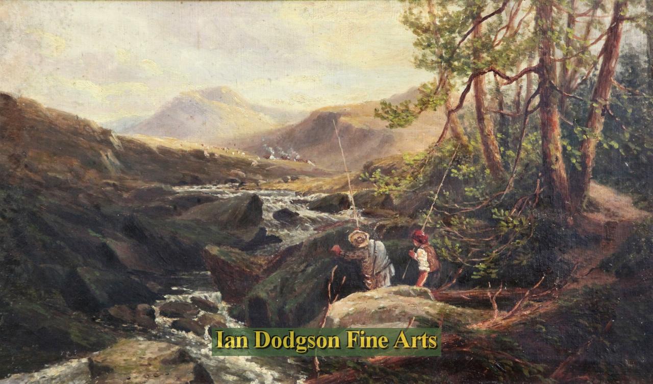 Fishing on the Ogwen, Nant  Ffrancon N W by Thomas Morris Ash