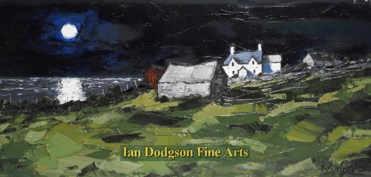 Wyn Hughes - Coastal Farm Bodorgan, Moonlight Oil on board (2018)