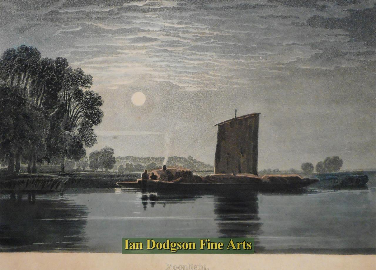 David Cox Snr - Moonlight Coloured Aquatint Etching (1840)