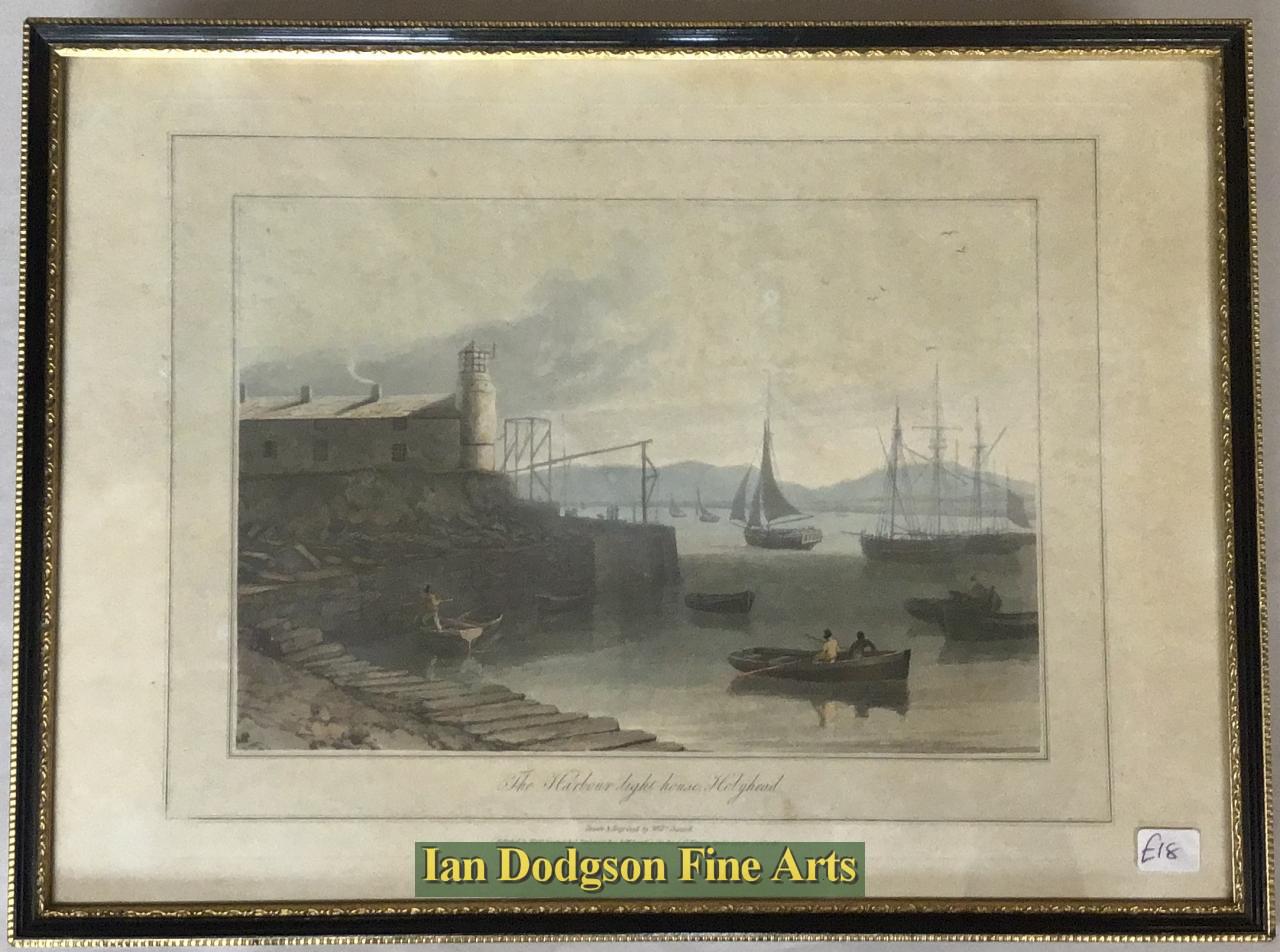 William Daniell - Harbour Lighthouse , Holyhead Aquatint (c1815)